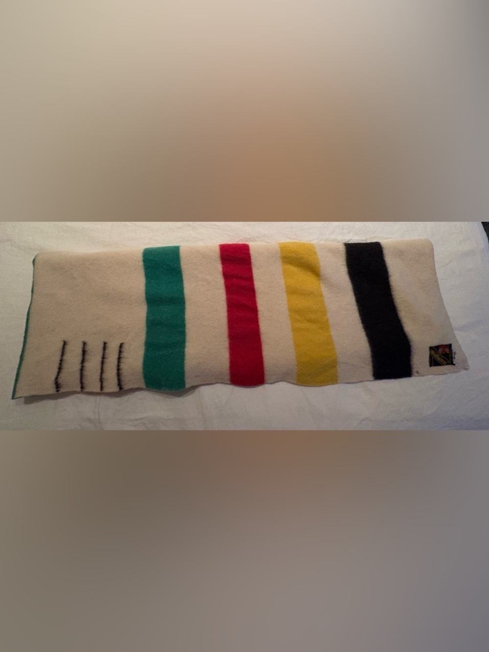 Vintage MCM Trapper Hudson’s Bay 4 Point Wool Blanket Made in England FULL SIZE - Picture 2 of 8